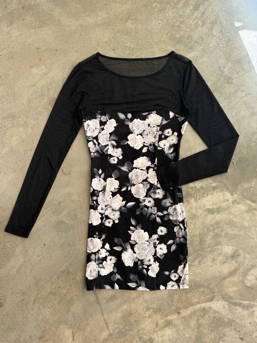 Black & White Roses Bodycon Mini Dress